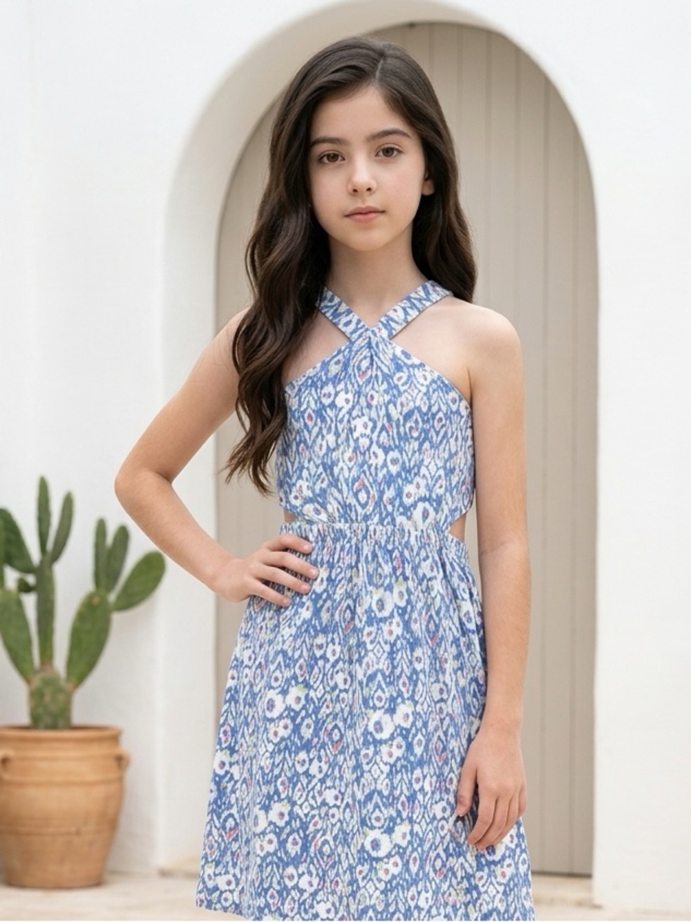 Oshkosh Blue Floral Summer Dress - 100% cotton, Size 14/ 14A